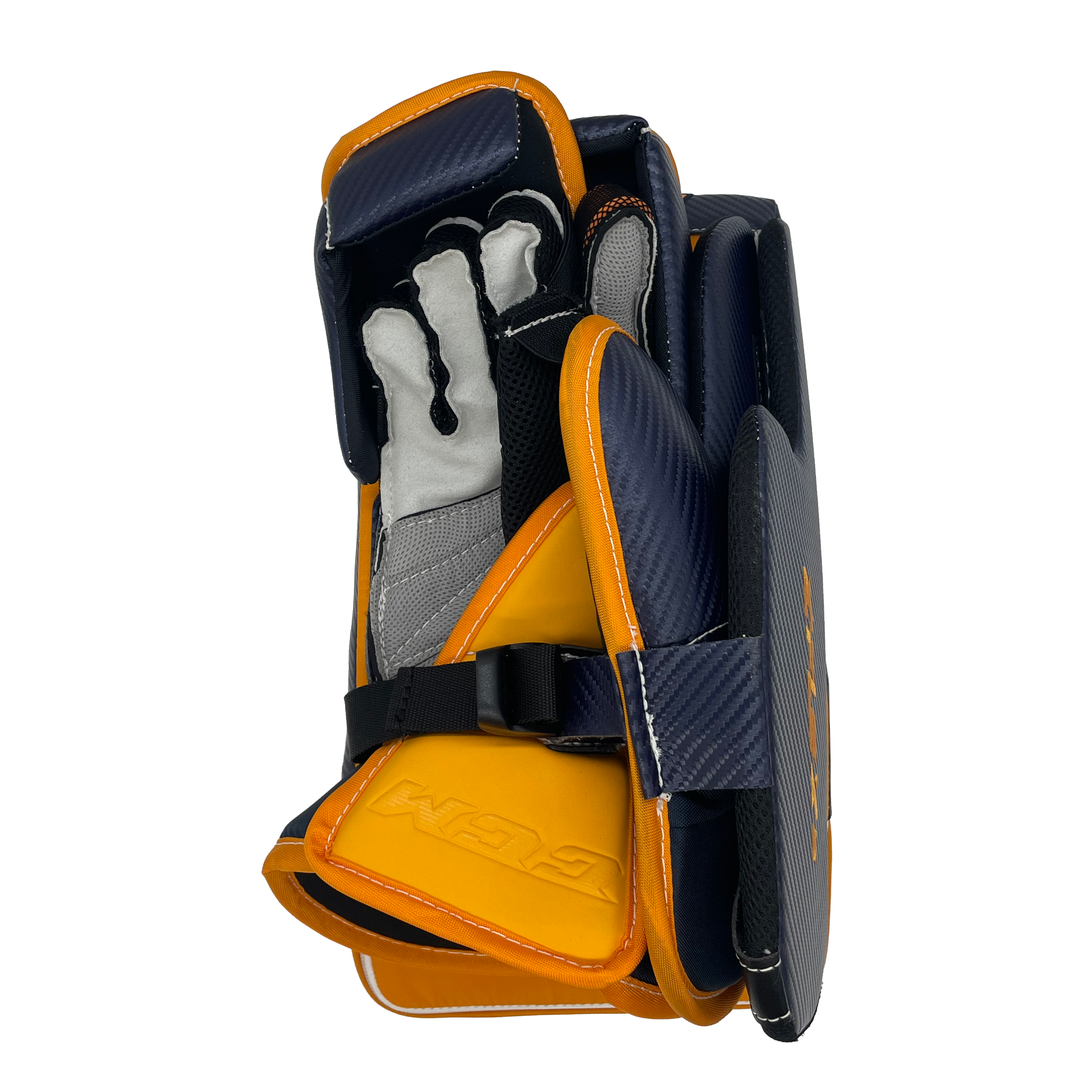 CCM Extreme Flex 5 - Nouveau bloqueur de gardien Pro Stock (bleu marine/jaune/blanc)